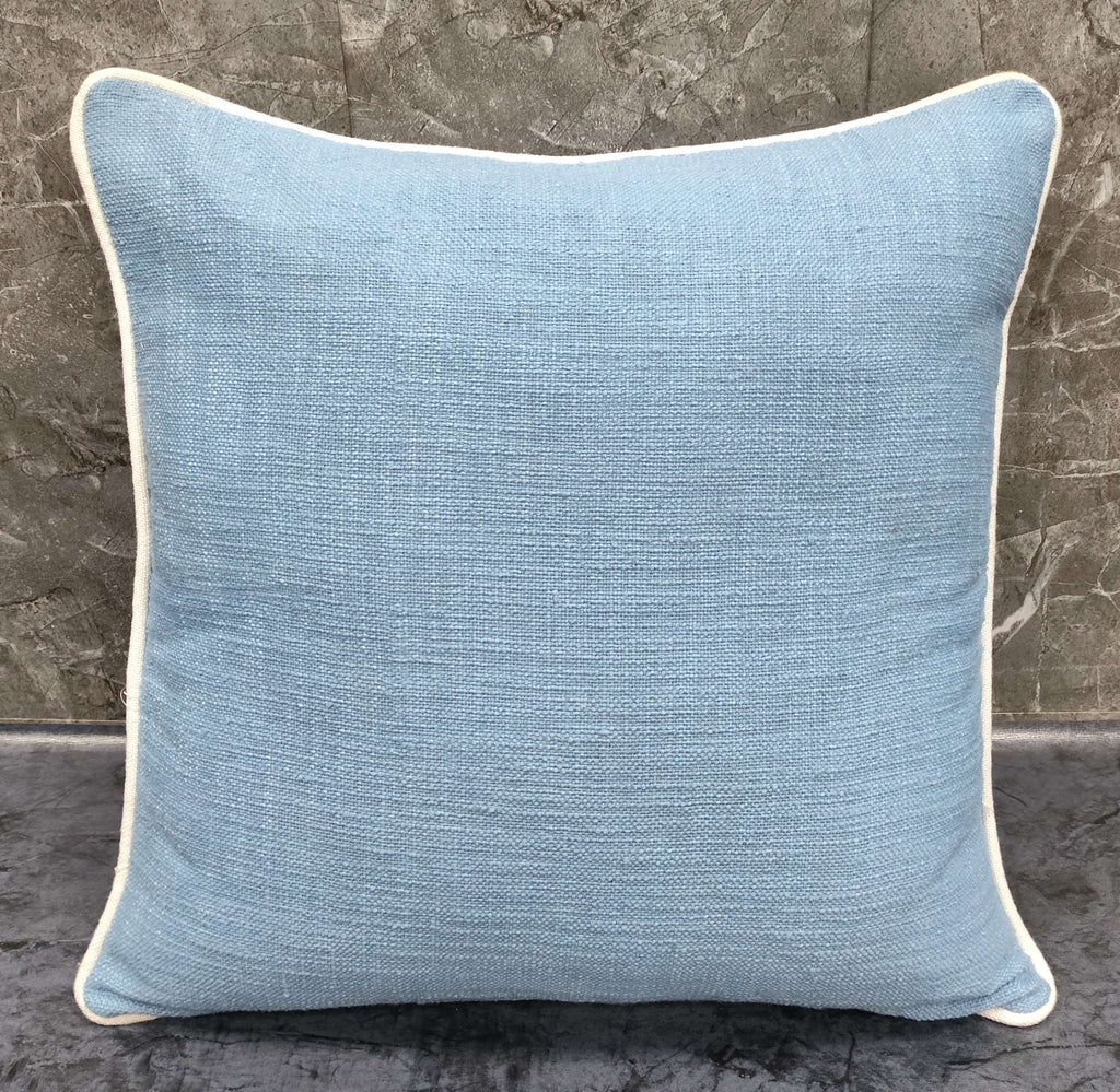 Floor Cushion | Slub Woven Cushion in soft blue color with white trim, ideal for enhancing home décor.