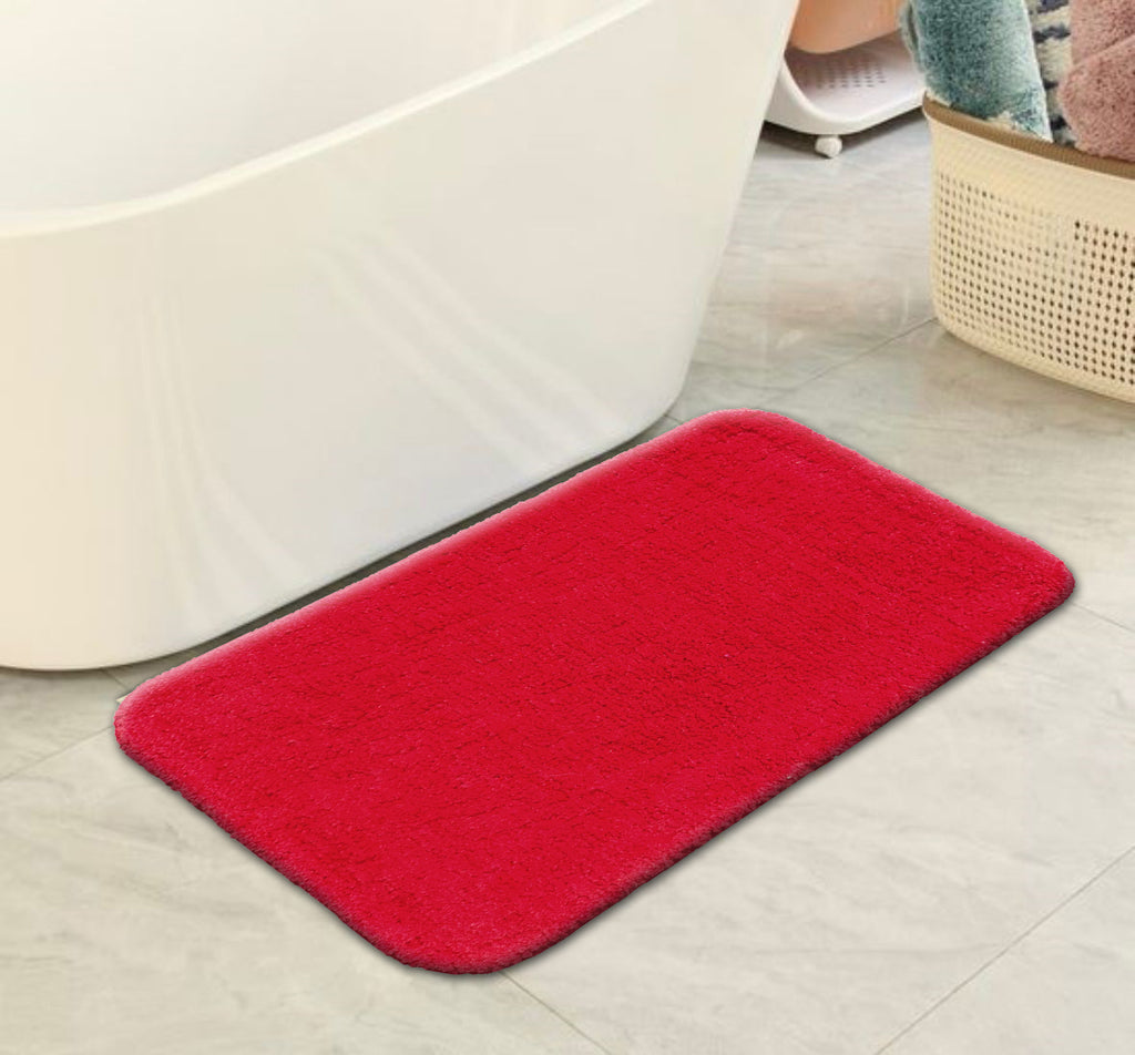 Solid color microfiber area rug enhancing bathroom interior