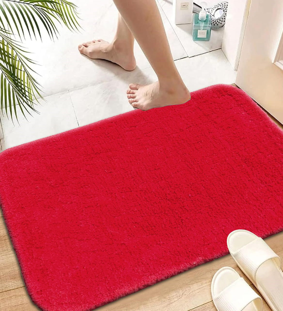 Solid color microfiber bath rug enhancing interior Revival rugs look