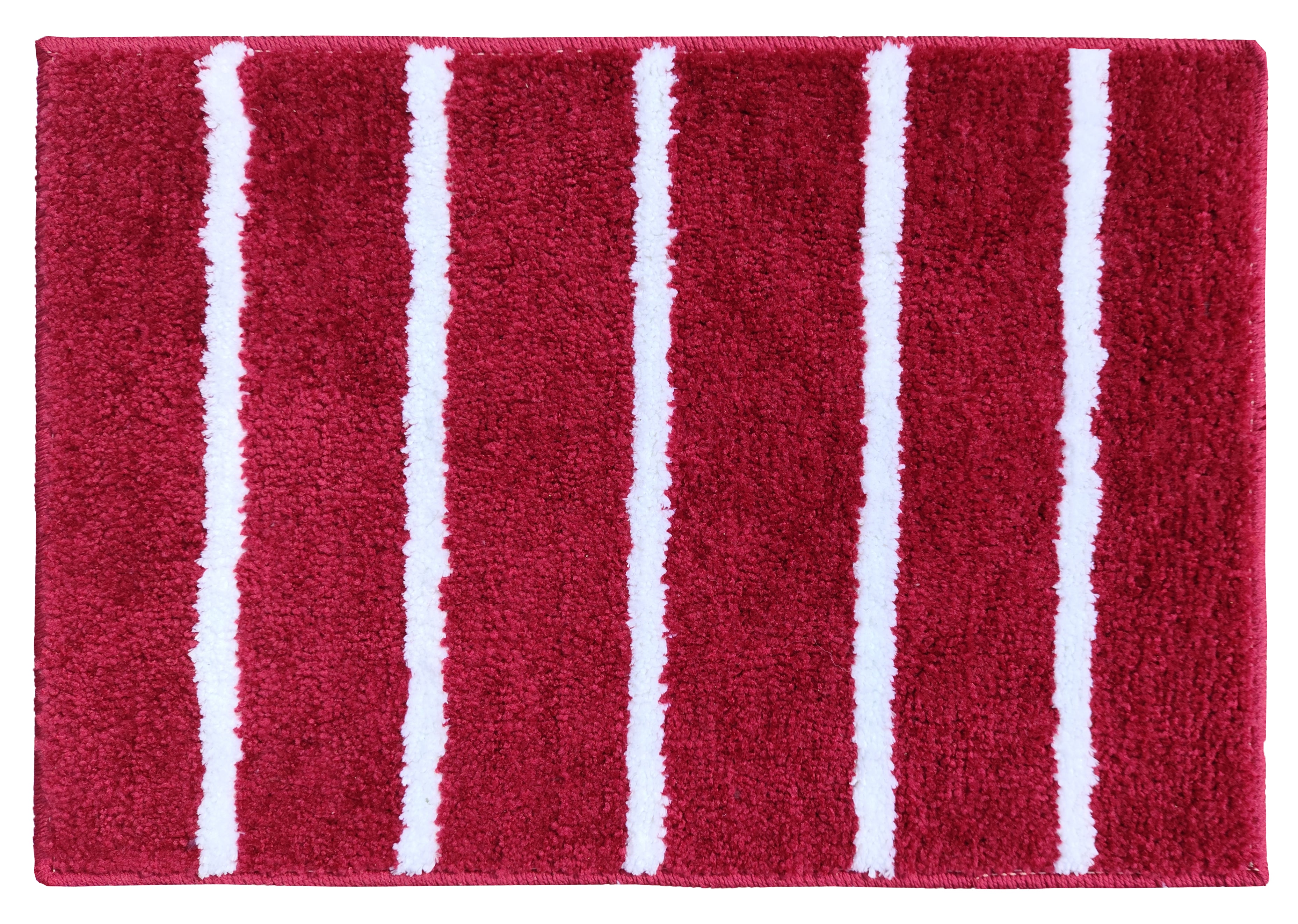 Modern Rug in red with white stripes, perfect microfiber stripe bathmat for stylish bathroom decor.