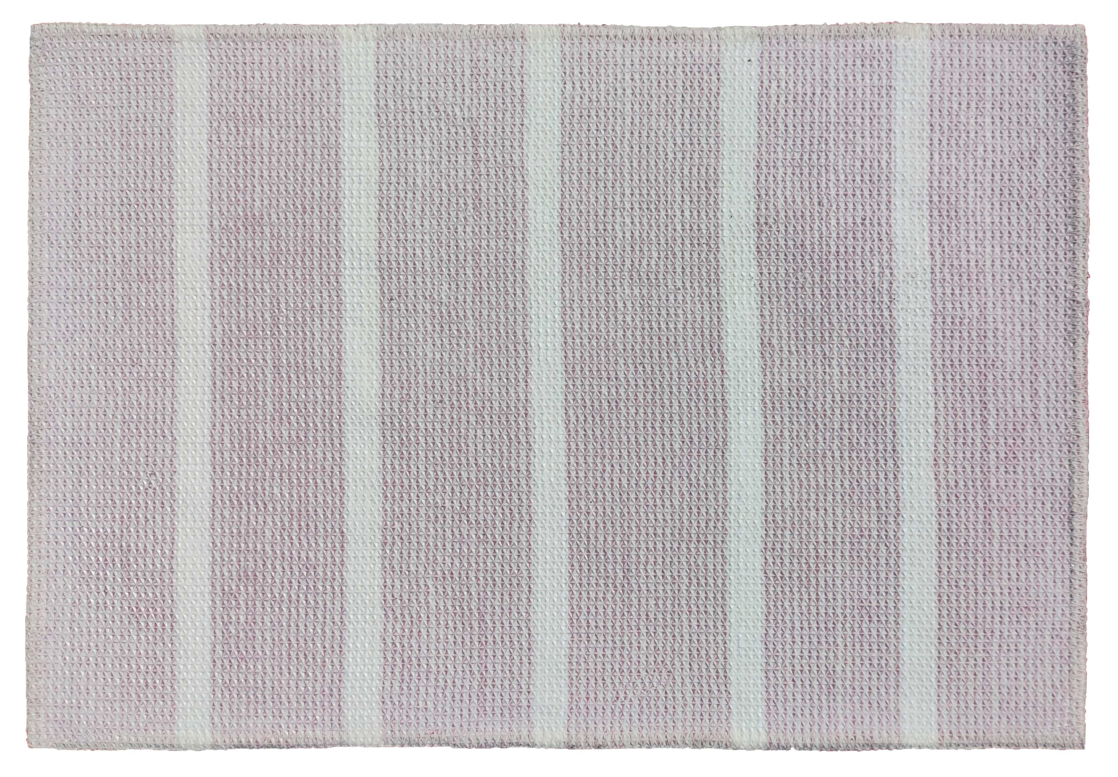 Modern Rug | Microfiber stripe bathmat in soft pink with white stripes for a stylish bathroom upgrade.