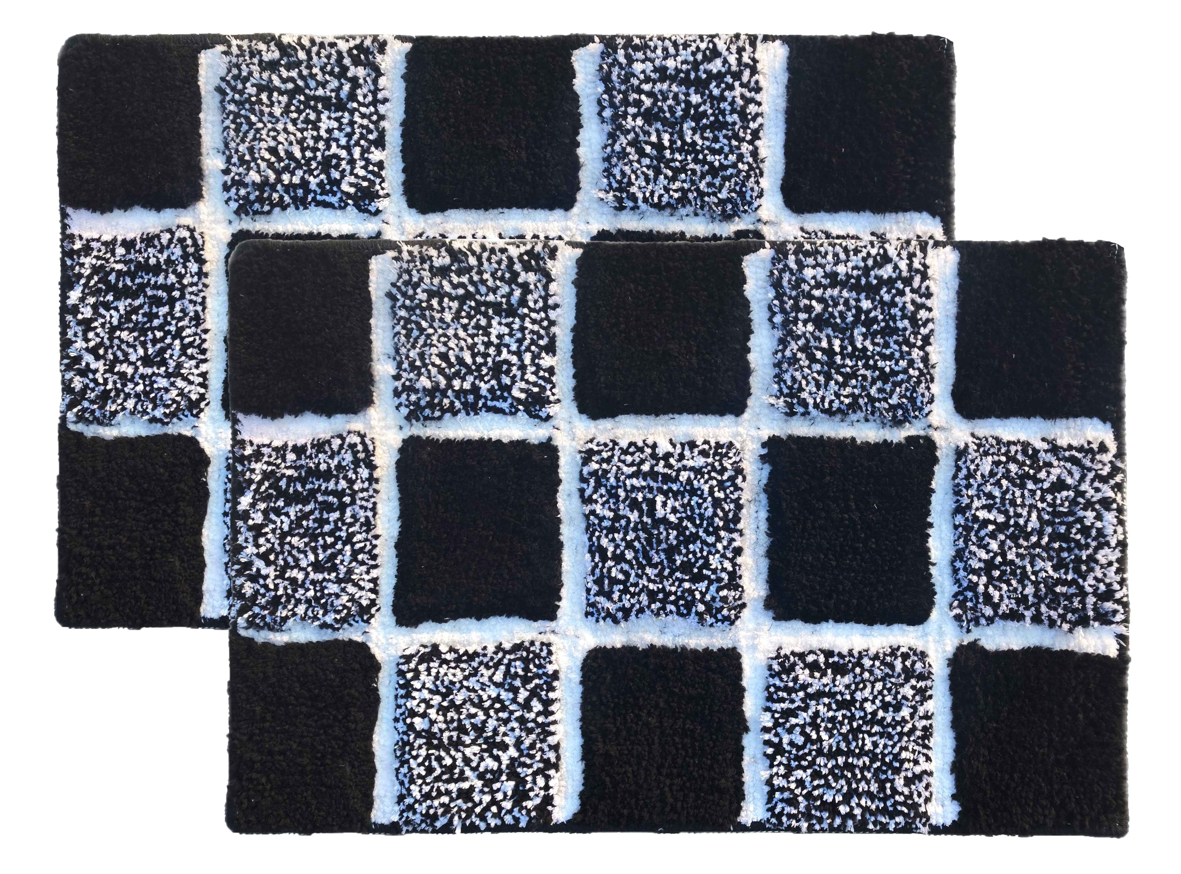 Microfiber tufted bath mat in box design, premium heavy GSM, stylish black and white for bathroom comfort.